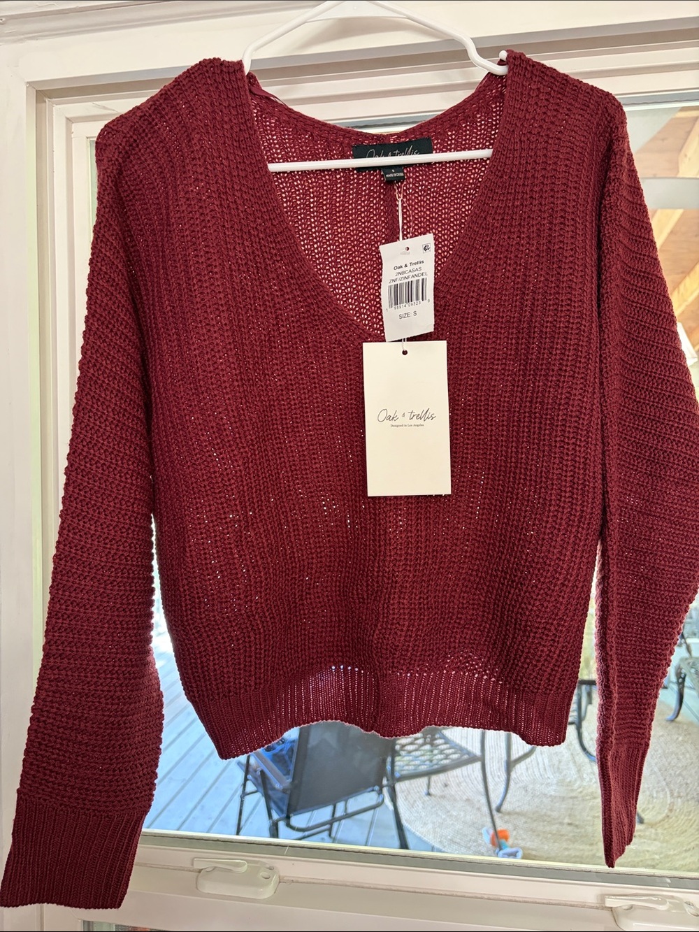 OAK + FORT Women's V-Neck Sweater in Deep Wine